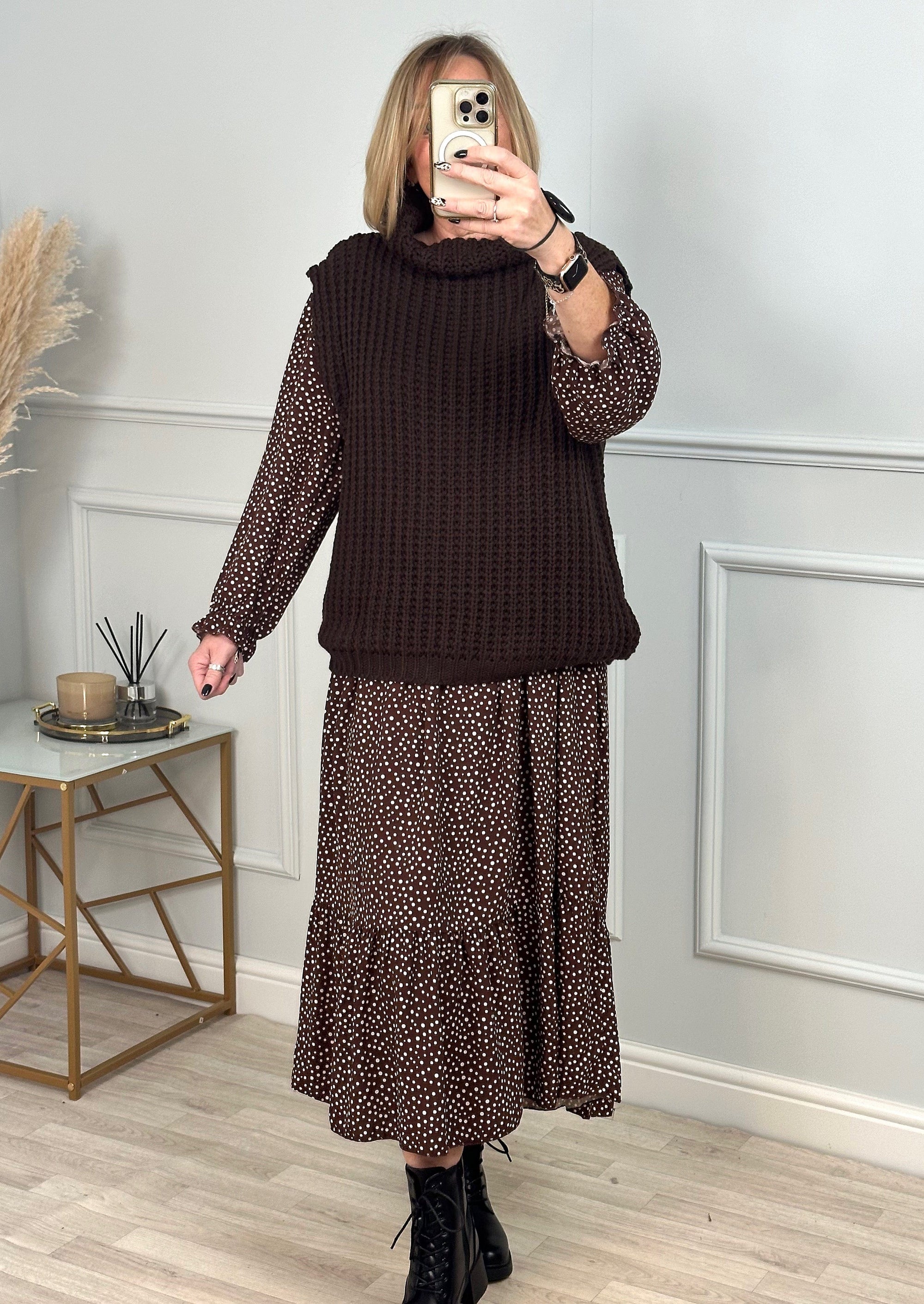 Effie Roll Neck Knitted Vest 10-18 Chocolate - Susie's Boutique