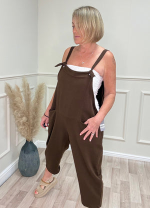 Nina Jersey Barrel Dungarees 8-16 Chocolate