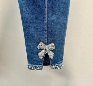 Carmen Diamante Pearl Bow Back Jeans 10-20 - Susie's Boutique