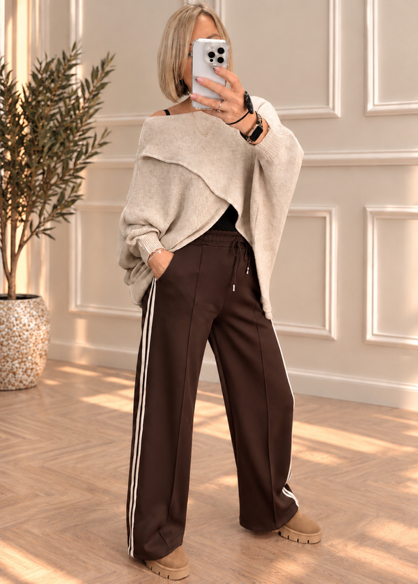 Alexandria Side Stripe Straight Leg Trousers – Chocolate