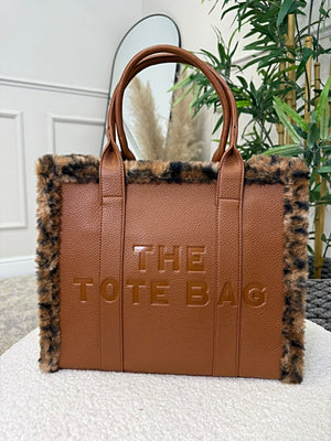 Leopard-Print Trim Structured Tote Bag ( 6 colours )