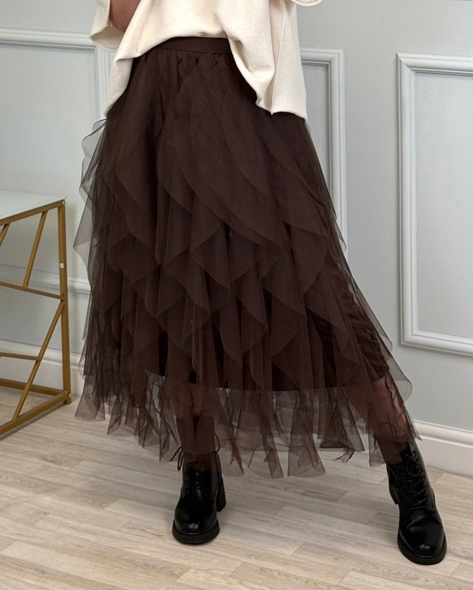 Lori Mesh Tulle Skirt 8-18 Chocolate - Susie's Boutique