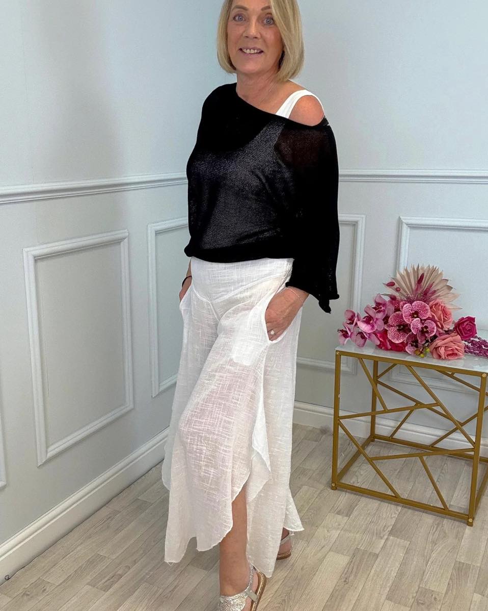 Luna Wide Leg Panel Trousers 10-18 White