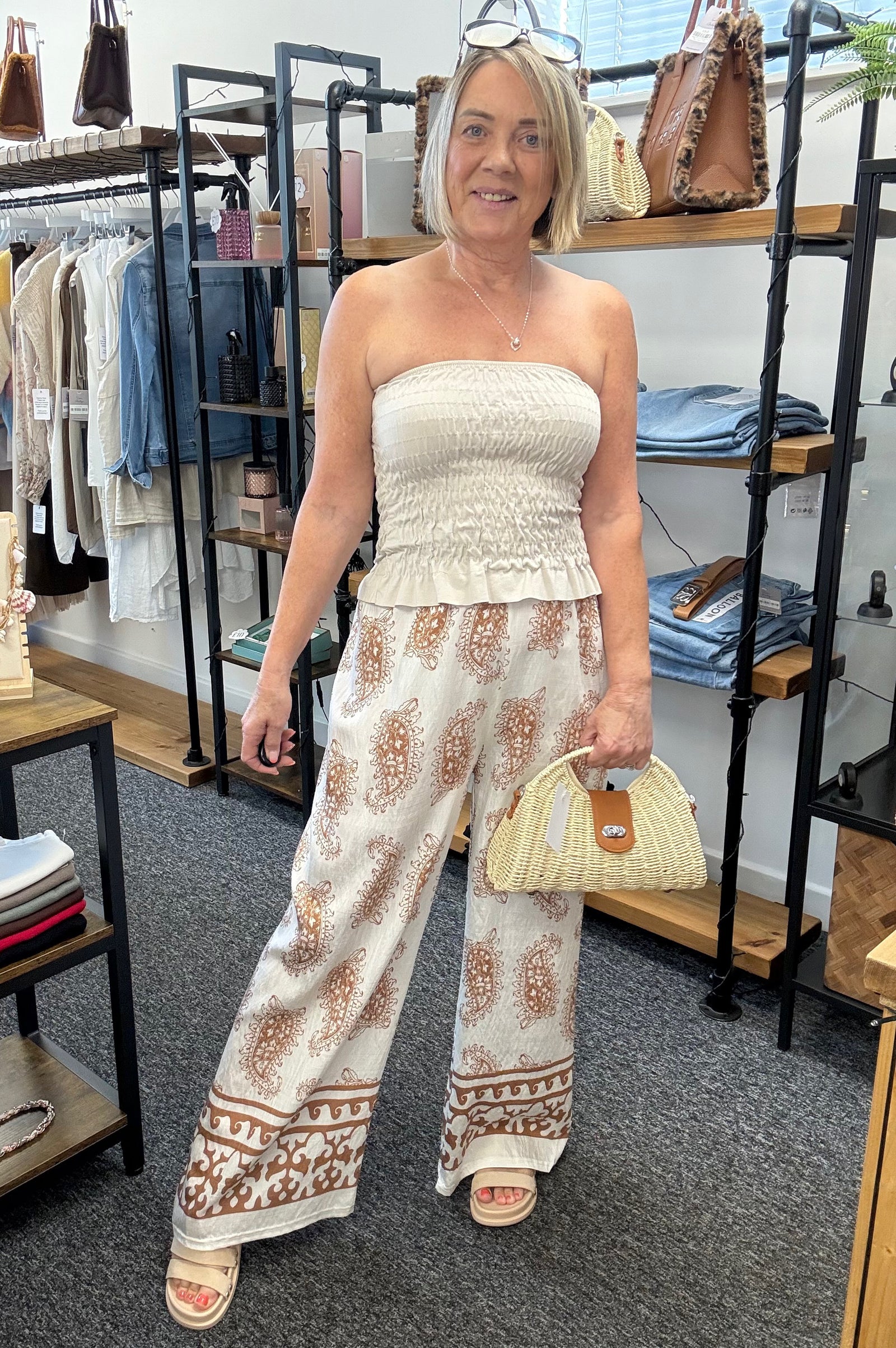 Paisley Wide-Leg Trousers 8-16 Taupe