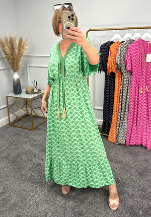 Lavine Tassel Trim Maxi Dress 8-20 Green - Susie's Boutique