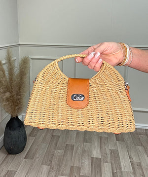 Woven  Half Moon Handbag with Body Strap