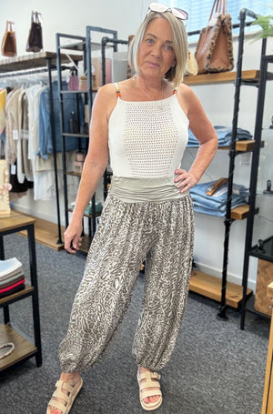 Leopard Print Harem Barrel Trousers 8-16 Mocha