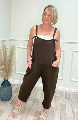 Nina Jersey Barrel Dungarees 8-16 Chocolate