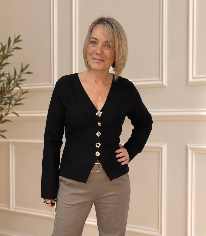 Tahlia Mixed Button Cardigan – Black