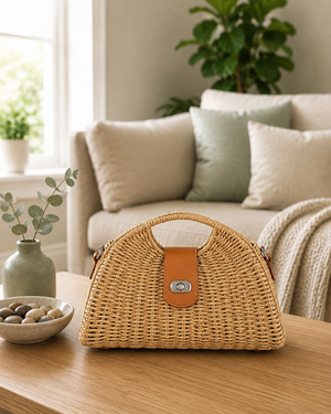 Woven  Half Moon Handbag with Body Strap