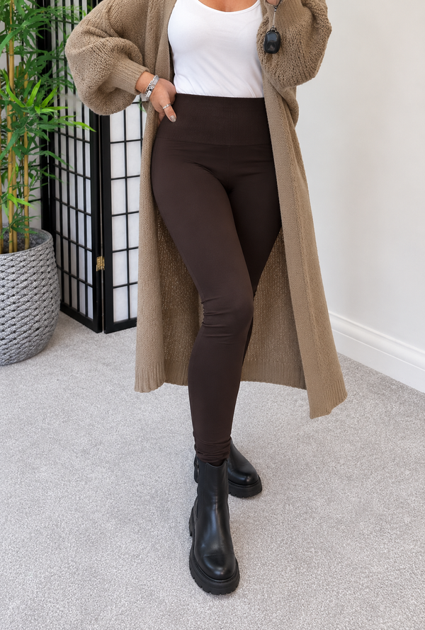 Ultra High Waist Fleece Lined Stretchy Leggings 10-18 Chocolate