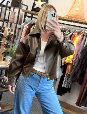 Frankie Faux Leather Jacket Chocolate