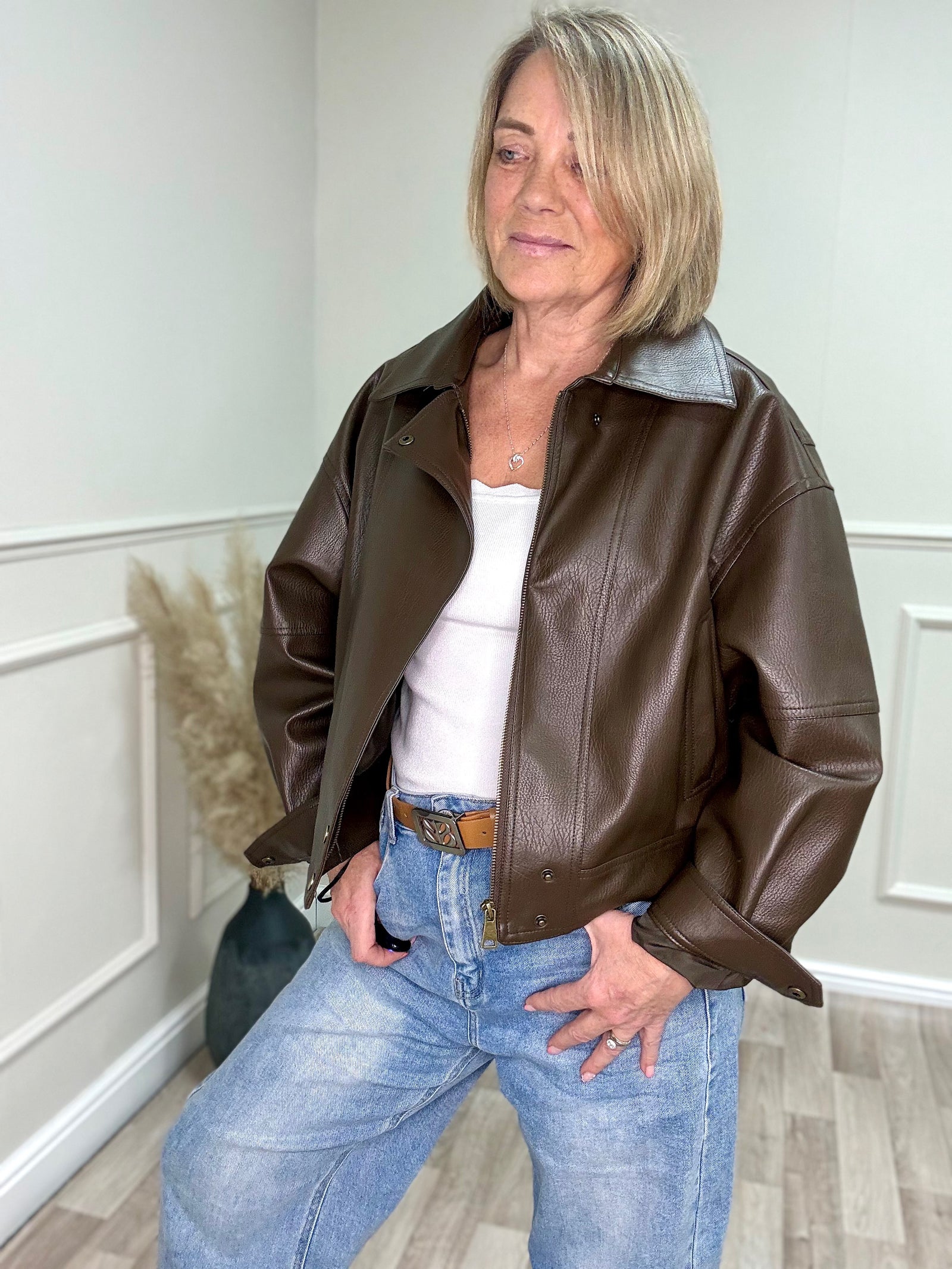 Frankie Faux Leather Jacket Chocolate