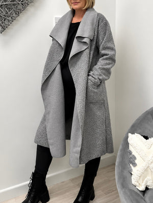 Hattie Bouclé Waterfall Coat – Grey