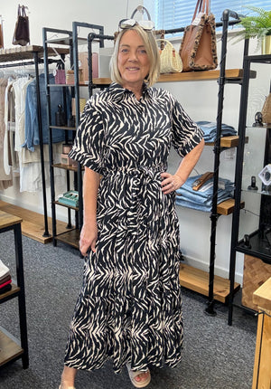 Serena Zebra Print Button-Through Maxi Dress 10-18 Black