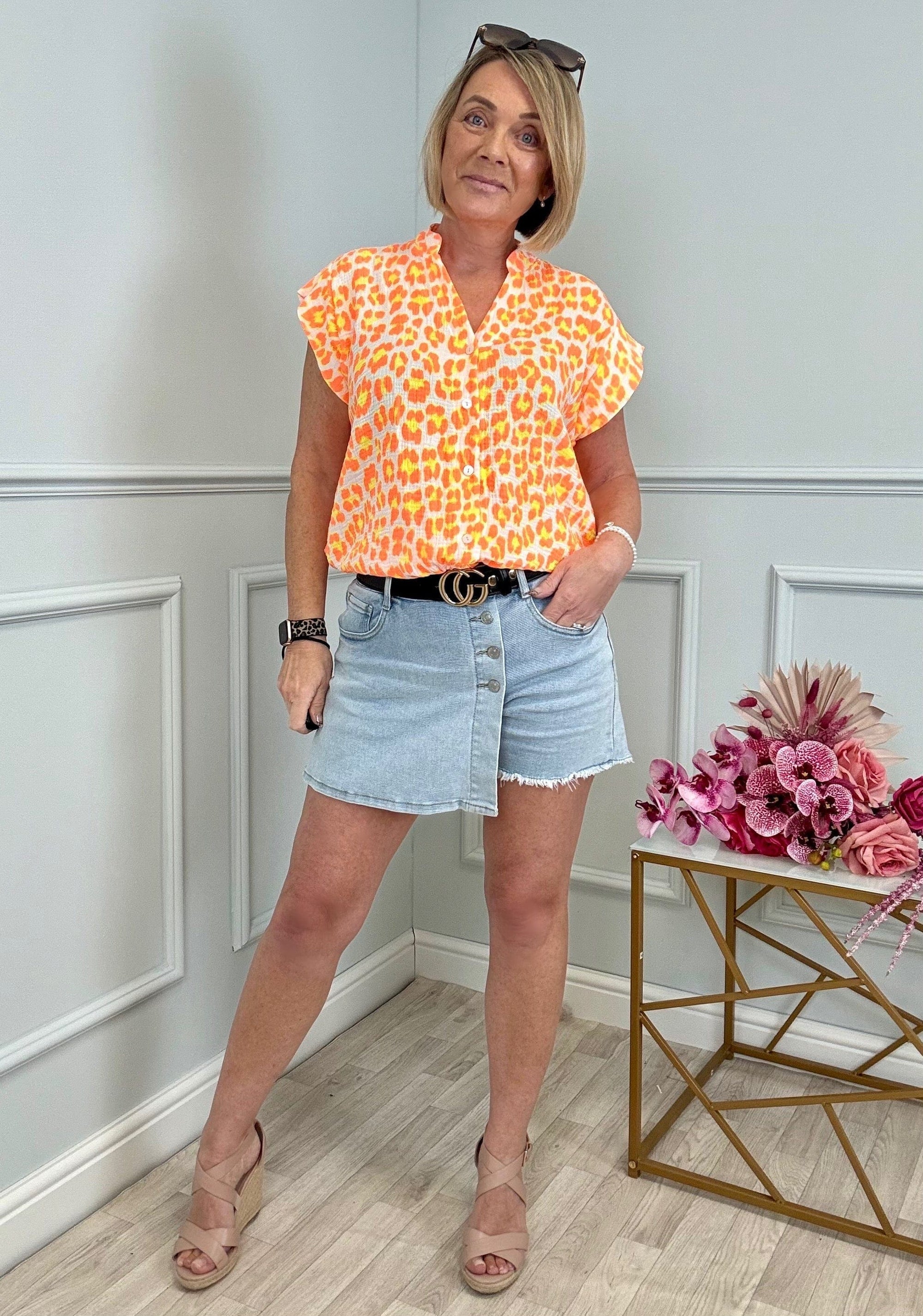 Lilia Wrap Front Denim Skort 8-18