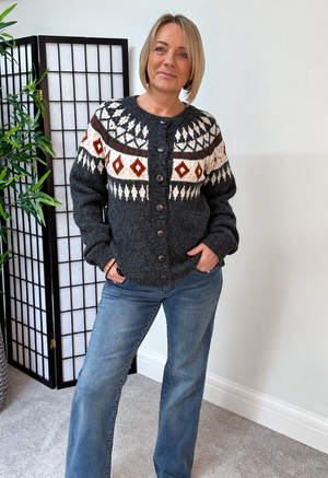 Elsie Fair Isle Cardigan – Charcoal