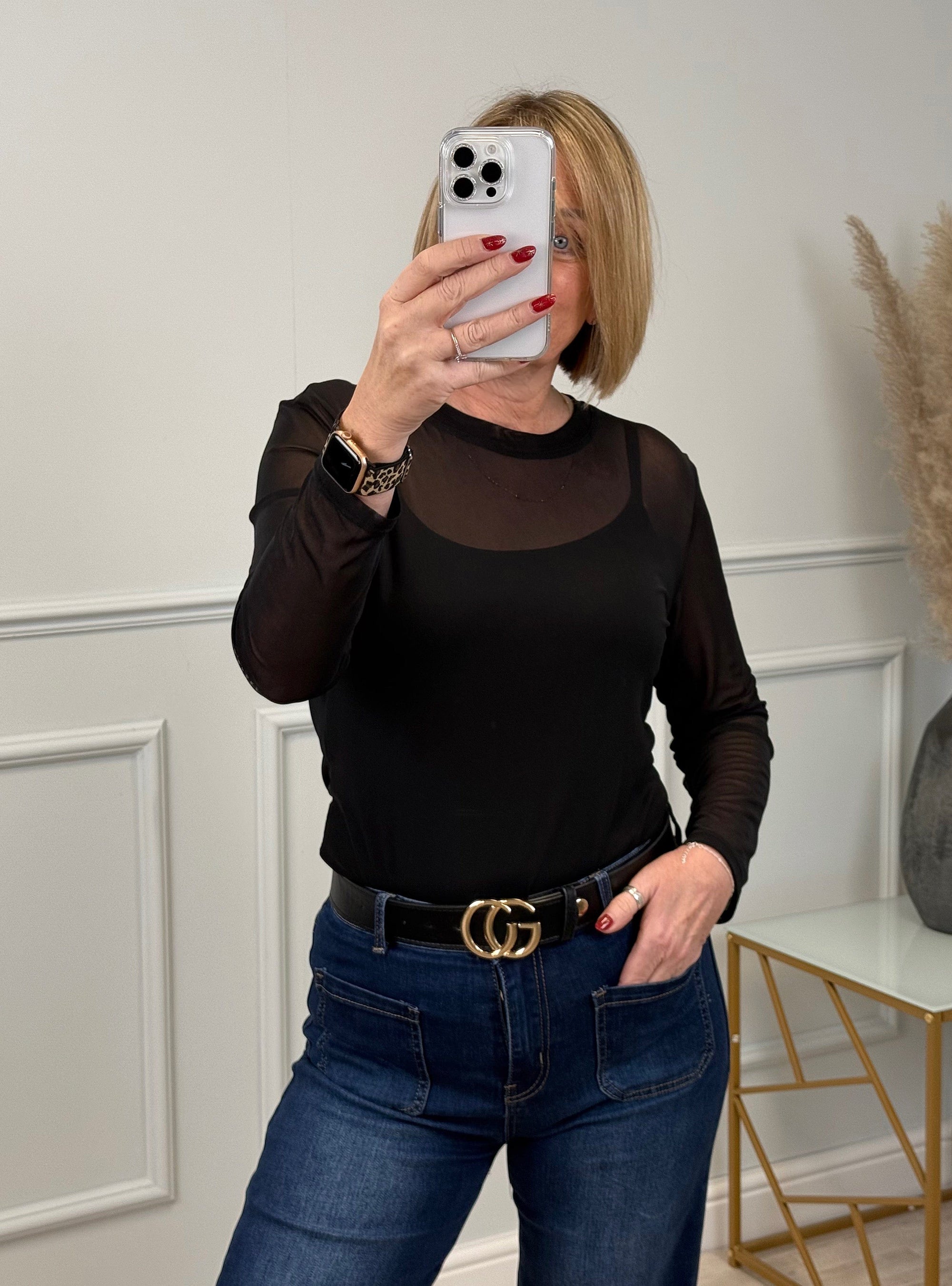 Carissa Plain Mesh Top 8-18 Black - Susie's Boutique