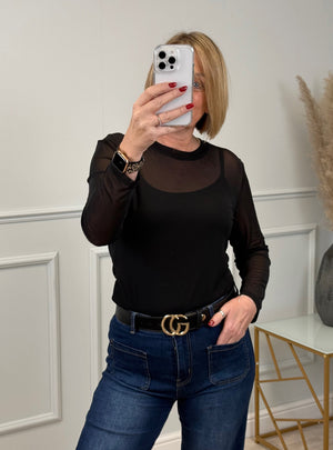 Carissa Plain Mesh Top 8-18 Black - Susie's Boutique
