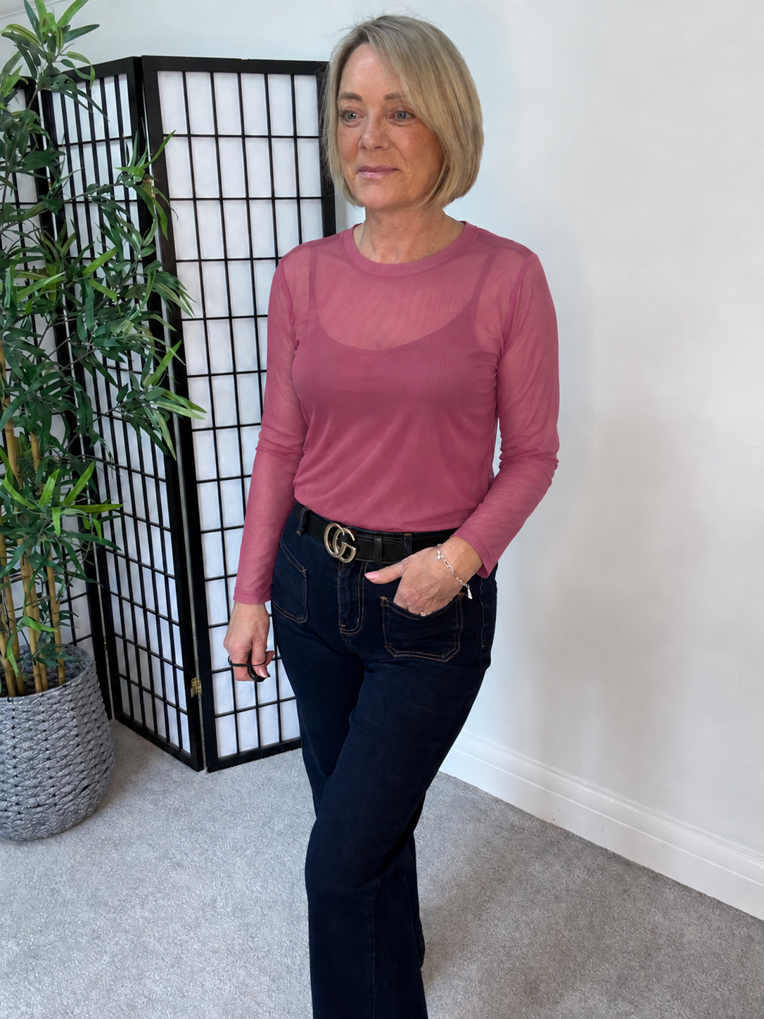Carissa Mesh Long Sleeve Top – Pink