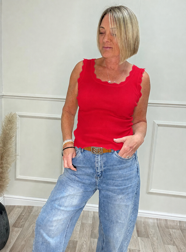 Scalloped Edge Ribbed Vest Top 8-18 Red