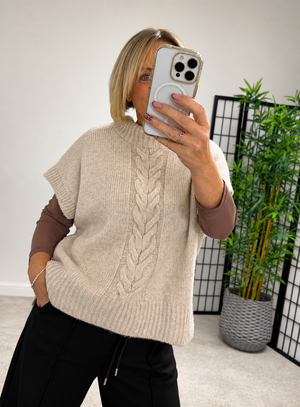 Marnie Cable Knit Sleeveless Jumper – Oatmeal