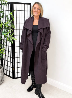 Hattie Bouclé Waterfall Coat – Chocolate