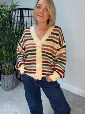 Sienna Oversized Stripe Cardigan – Cream