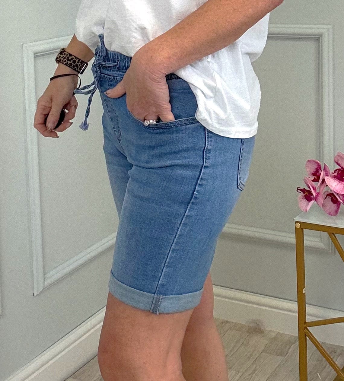 Vida Drawstring Denim Shorts 10-22 (6.5")