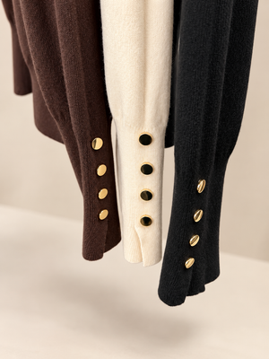 Nellie Gold Button Cuff Jumper – Black