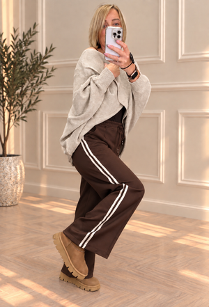 Alexandria Side Stripe Straight Leg Trousers – Chocolate