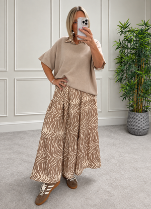 Serena Zebra Print Button-Through Maxi Dress 10-18 Mocha