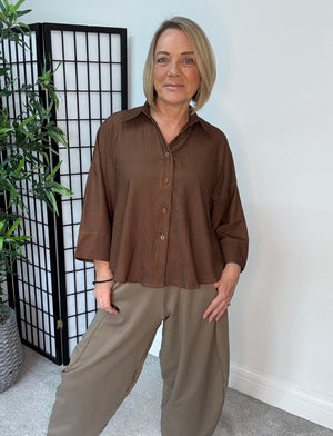 Skylar Boxy Stripe Shirt – Caramel