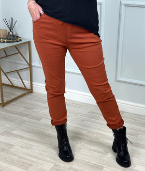 Julia Stretch Magic Trousers 8-22 Rust - Susie's Boutique