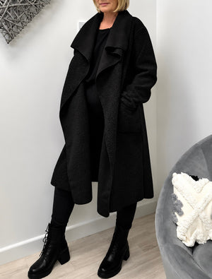 Hattie Bouclé Waterfall Coat – Black