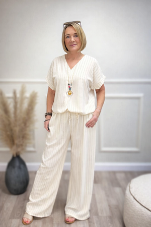 Monroe Pinstripe V-Neck Co-Ord Set 10-18