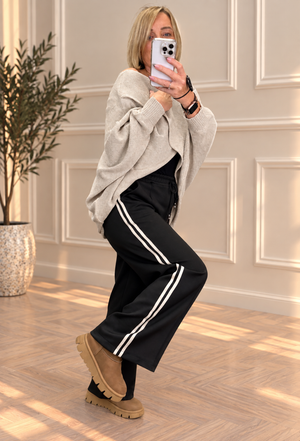 Alexandria Side Stripe Straight Leg Trousers – Black