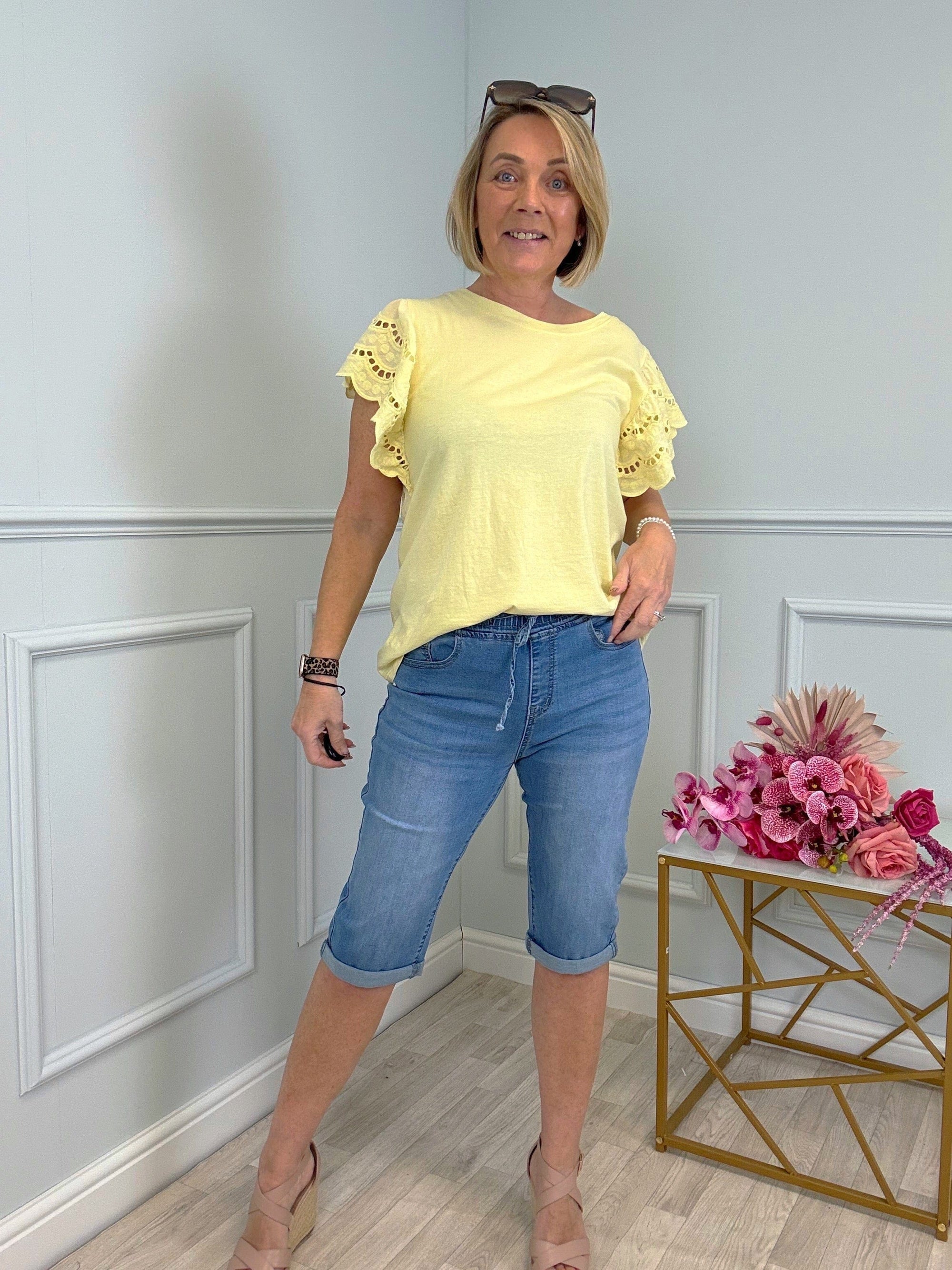 Trina Drawstring Knee-Length Denim Shorts 10-22 (14")