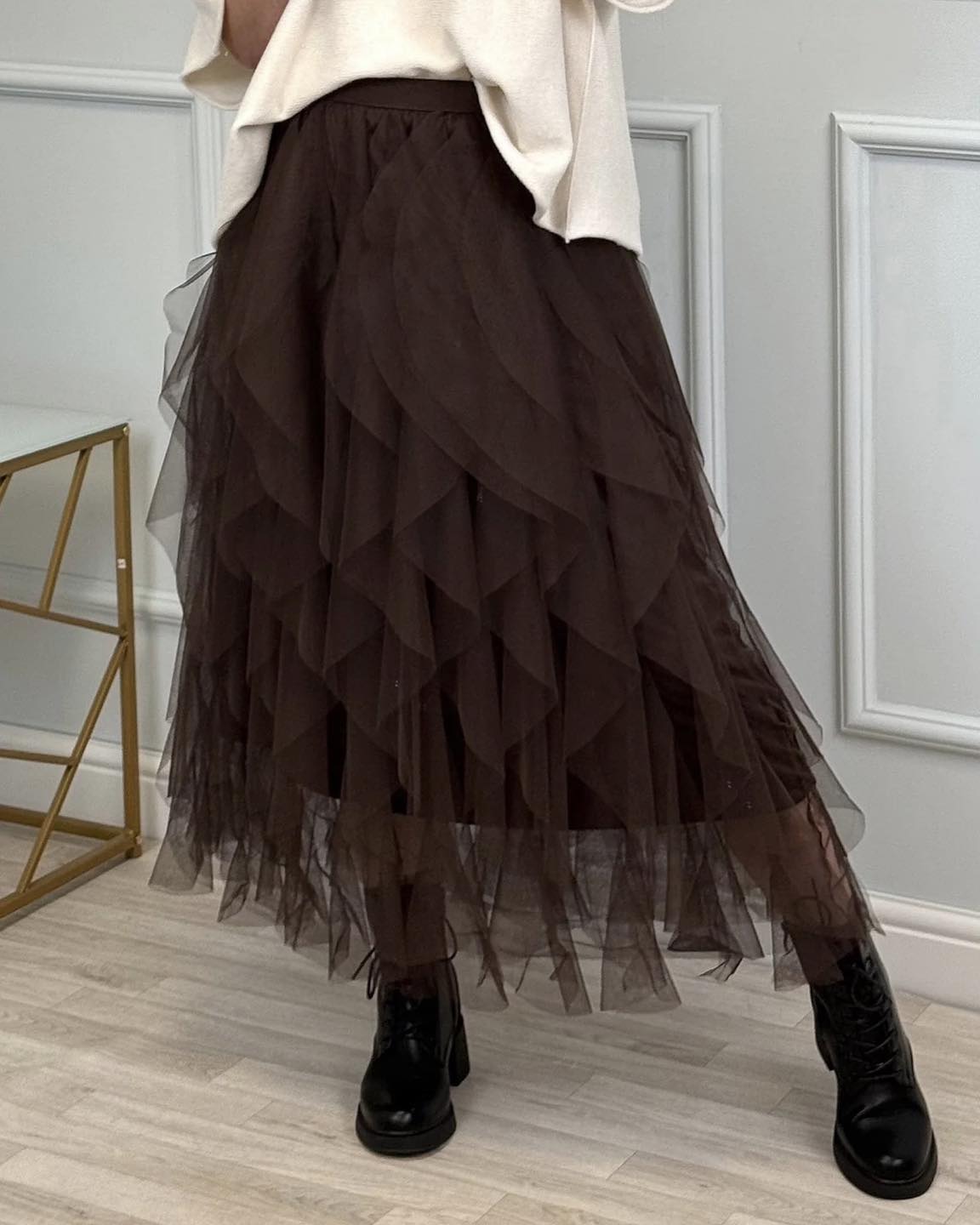 Lori Mesh Tulle Skirt 8-18 Chocolate