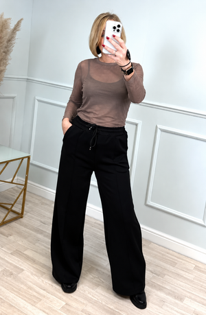 Carissa Mesh Long Sleeve Top – Truffle