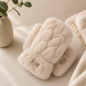 Sculpted Faux Fur Fingerless Gloves – Cream