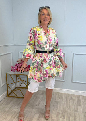 Leah Broderie Anglaise Floral Smock Tunic Dress  8–18 Lemon
