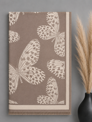 Reversible Butterfly Print Scarf – Beige & Cream