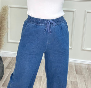 Piper Frayed Hem Wide-Leg Denim Look Trousers 10-18