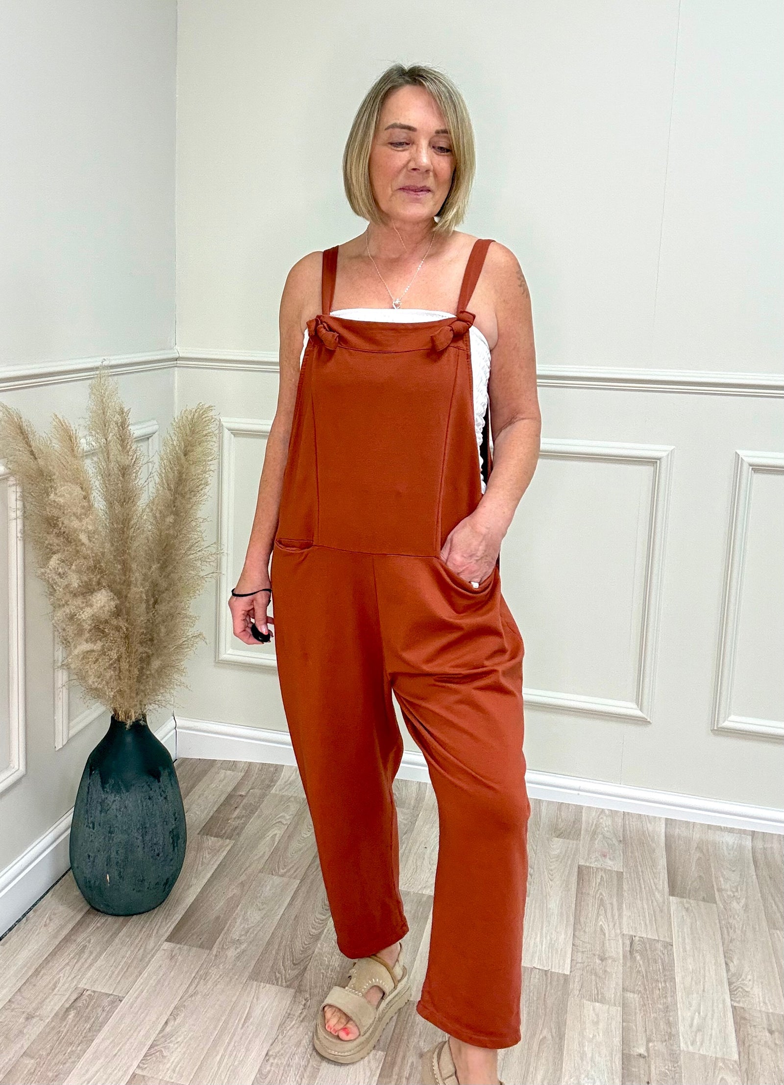 Nina Jersey Barrel Dungarees 8-16 Rust