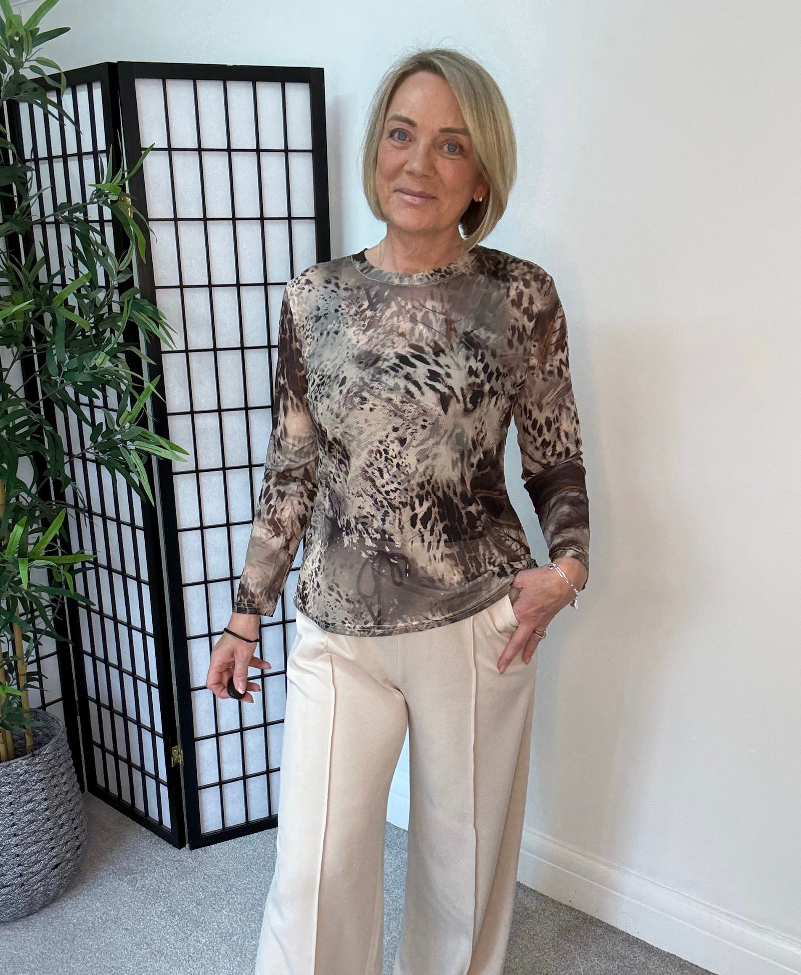 Carissa Abstract Animal Print Mesh Top 8-18