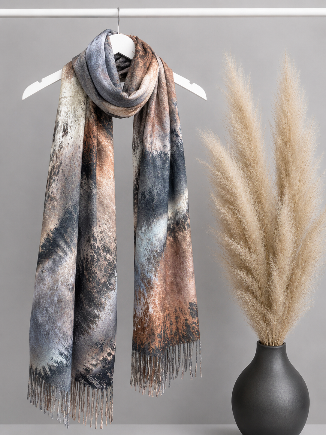 Reversible Watercolour Tassel Scarf Blue