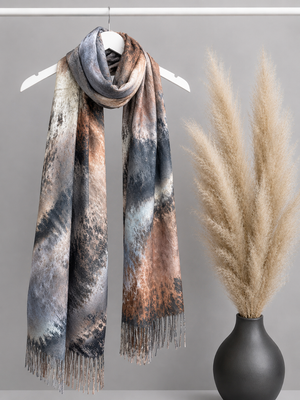 Reversible Watercolour Tassel Scarf Blue