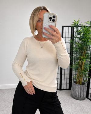 Nellie Gold Button Cuff Jumper – Cream