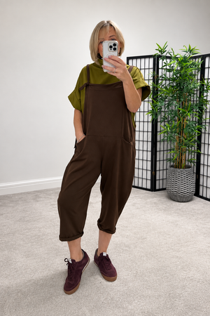 Nina Jersey Barrel Dungarees 8-16 Chocolate